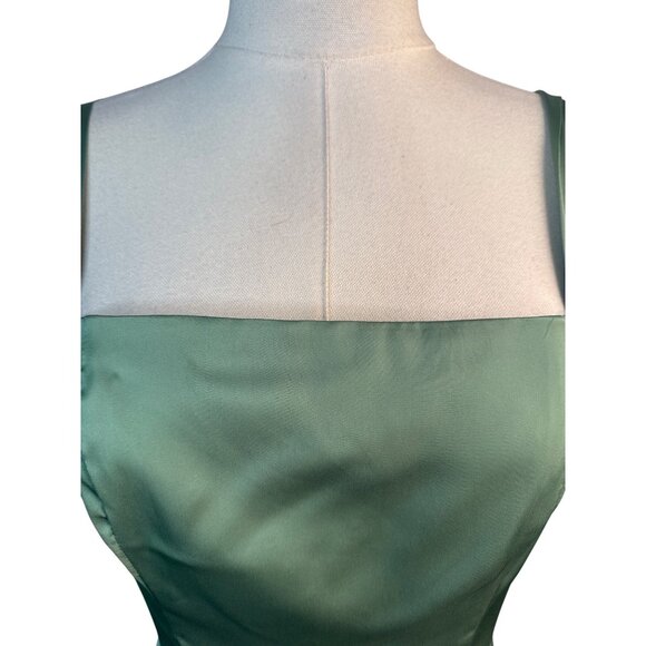 Hutch ModCloth Size 2 Tie-Back Midi Fit & Flare Green Satin Dress Lined Pockets - Picture 5 of 16